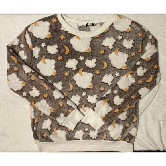 Fluffy Fleece Cloud & Moon Pattern Sweatshirt - Picture 1 of 8